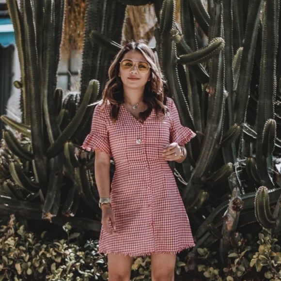 NWT MOON RIVER Red Gingham Ruffle Sleeve Dress - Picture 5 of 6